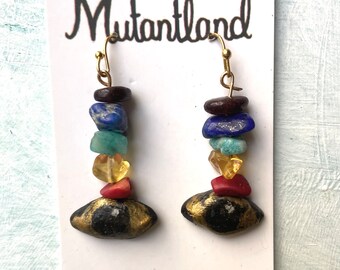 Handmade Rainbow Gemstone Eye Earrings: Bold Color Jewelry