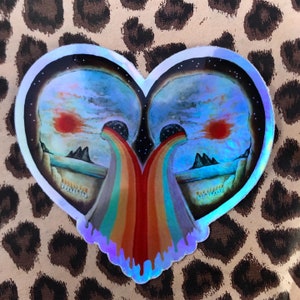 Skull Sticker, 3&quot; heart, rainbow, holographic sticker, skull heart