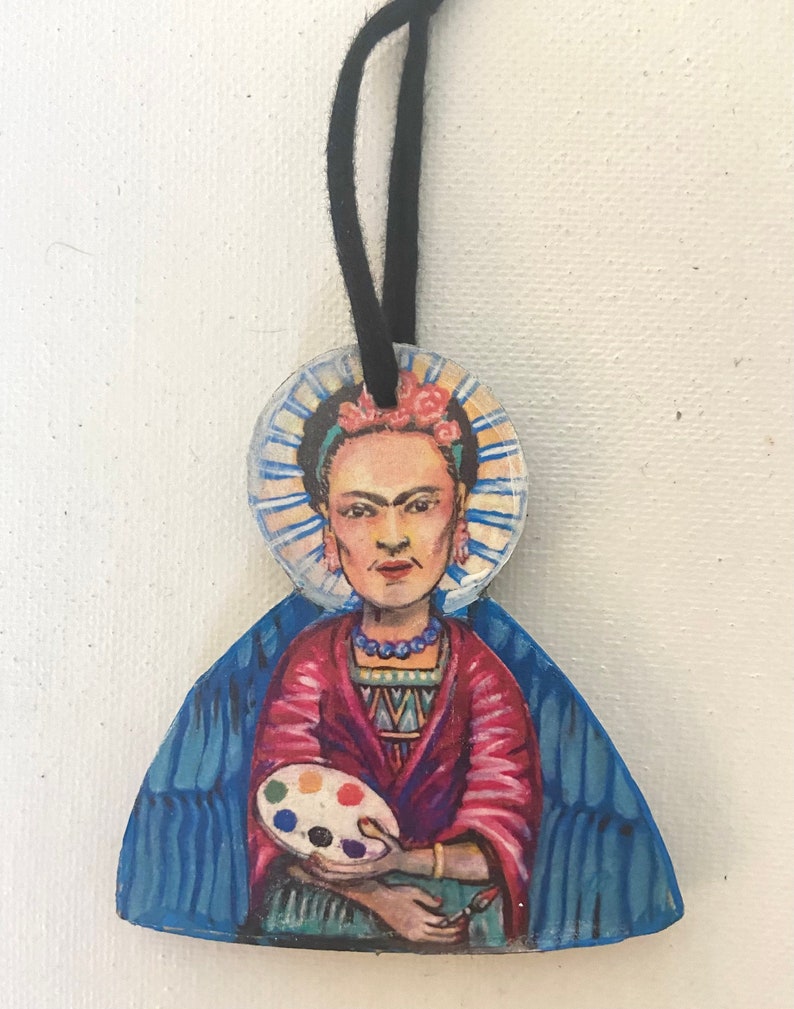 Frida Kahlo Ornament, 2.75, Frida art, Frida, Frida Kahlo, handmade ornament, Famous Artist ornament, Angel Ornament image 1