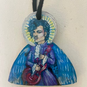 Purple Rain Ornament, 2.5&quot;, Dead Rock Stars, Purple rain Art, Purple Rain, Rockstar, Rock star Angel , Wooden Ornament