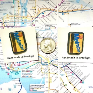 Metrocard pins, X2, mta pin, handmade metrocard pins, nyc transit pins, New York pins, nyc pins, Brooklyn pins