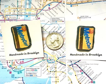 Handmade NYC Metrocard Pins: Polymer Clay, Brooklyn (X2)