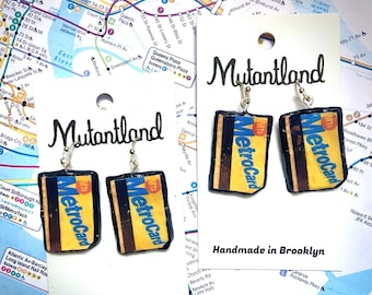 Handmade NYC Metrocard Dangle Earrings: Polymer Clay
