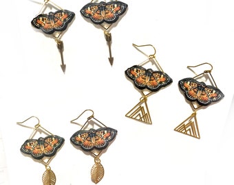 Butterfly Earrings, Phaon Crescent Butterfly, Handmade Butterfly Earrings, polimer clay earrings, with Charms (Gold), boho earrings, artsy