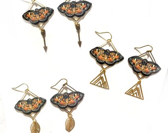 Handmade Phaon Crescent Butterfly Earrings: Polymer Clay Boho Jewelry