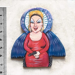 Divine Drag Queen Art, 7&quot; Divine Art , Angel, Icon art, LGBT,  John Waters Art, Cult Classic, Collage Painting on Wood, Fan Art, Wooden