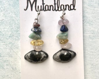 Handmade Gemstone Eye Earrings: Pastel Rainbow Dangle Earrings
