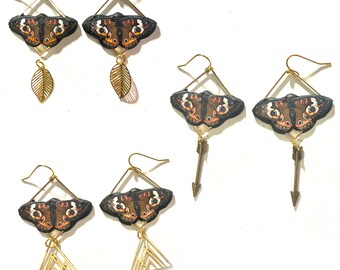 Handmade Buckeye Butterfly Earrings: Polymer Clay Charms, Gold Plated Hooks