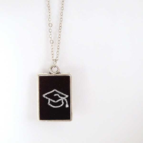 Chalkboard Necklace - Blackboard Pendant with White Chalk and Eraser, Graduation Necklace, Teacher Gift, Nerd Jewelry - 'Scribbles'