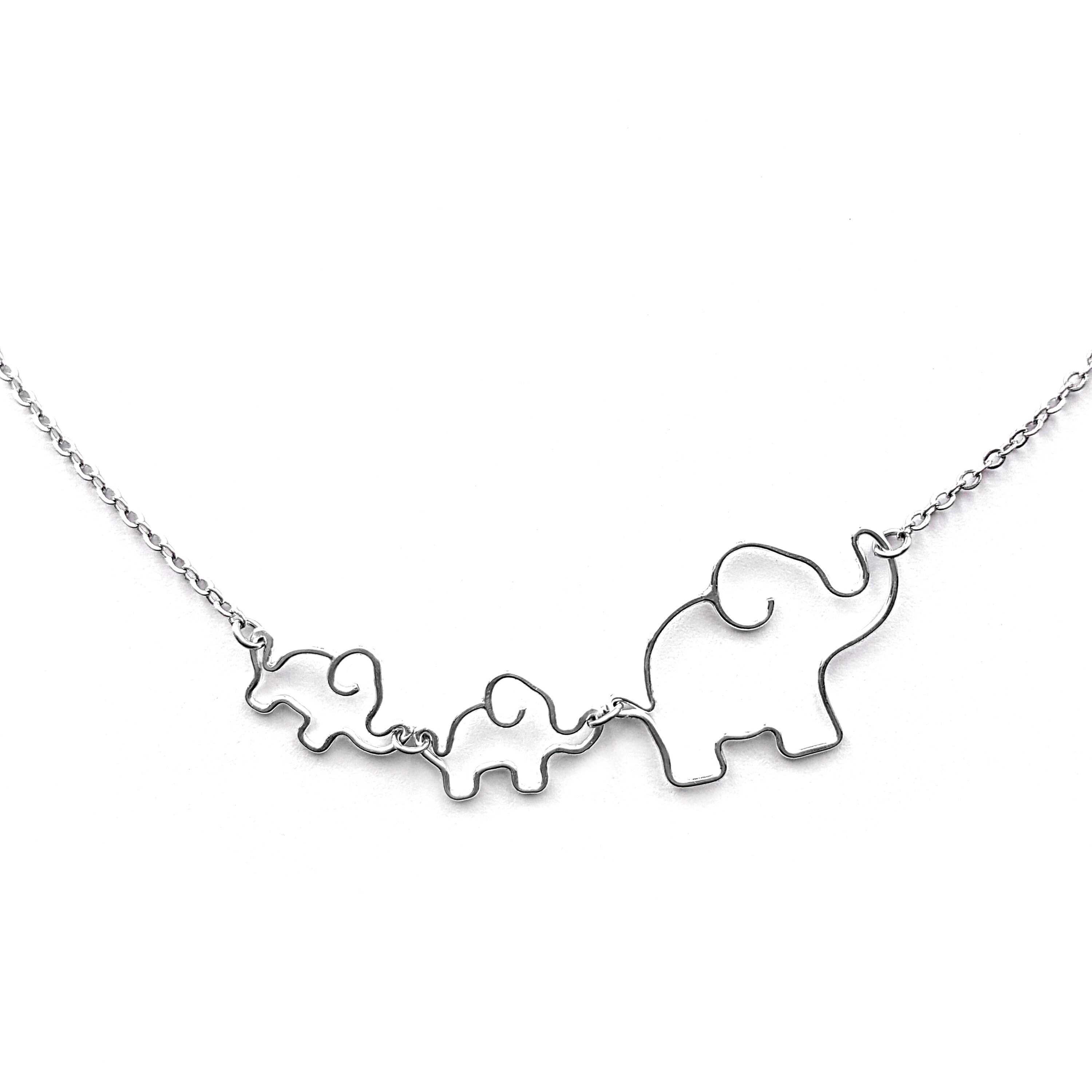 mother and two baby elephants necklace