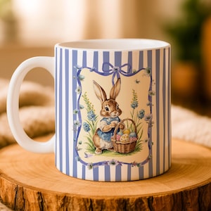 Easter Bunny Mug, Cute Rabbit Coffee Cup, Spring Ceramic Mug, Easter Gift for Kids, Bunny Tea Cup, Easter Basket Gift, Cute Animal Mug