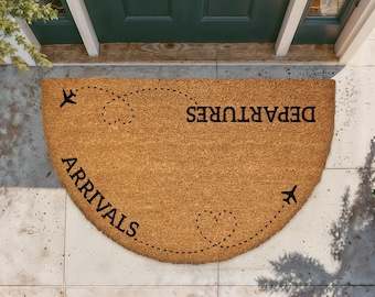 Arrivals Departures Doormat, Travel Lover Welcome Mat, Airplane Themed Door Mat, Airport Inspired Coir Mat, Housewarming Gift for Pilots