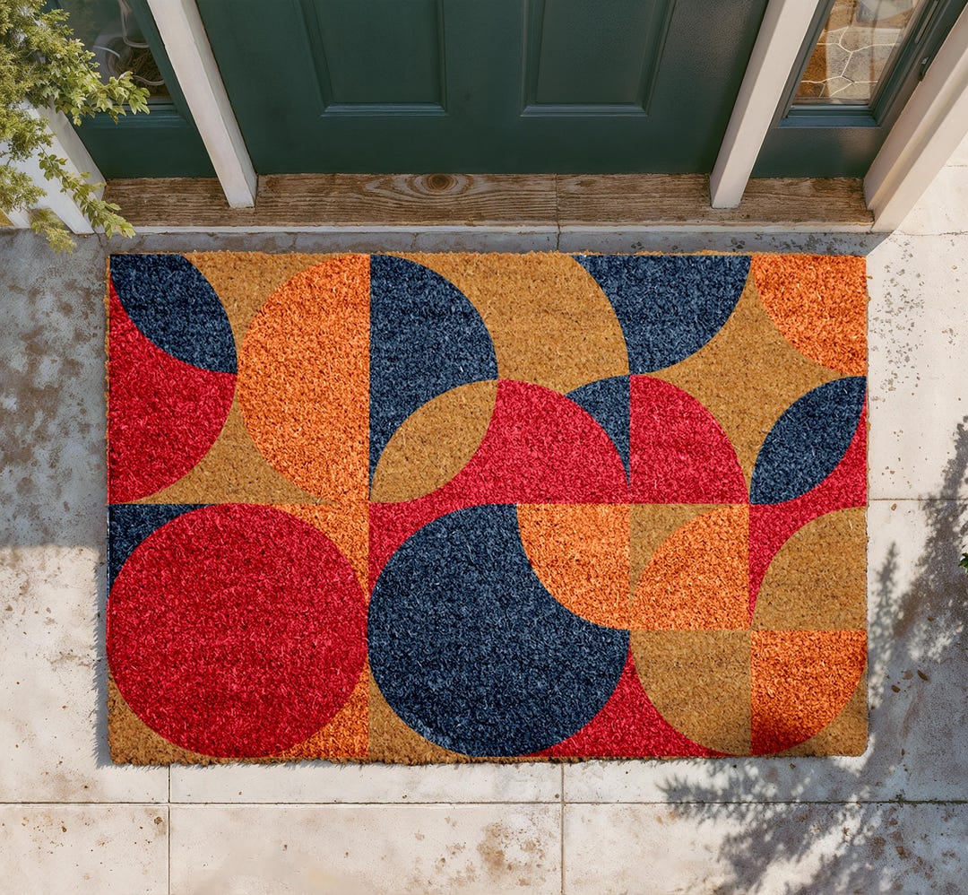 Mid-century Modern Doormat, Multicolor Geometric Welcome Mat, Abstract ...