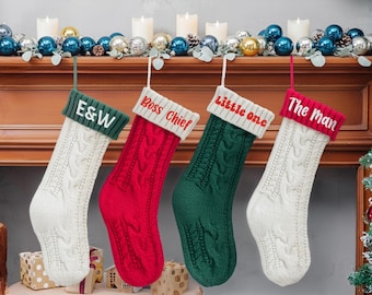 Personalized Knit Christmas Stocking, Custom Embroidered Christmas Stocking, Family Xmas Stocking, Embroidered Name Stocking, Christmas Gift