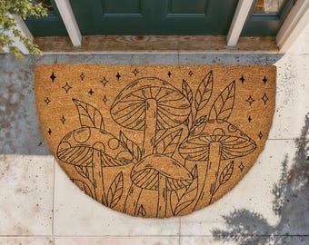 Whimsical Mushroom Doormat, Boho Botanical Welcome Mat, Forest Mushroom Door Mat, Fungi Mushroom Welcome Mat, Gift for Nature Lovers