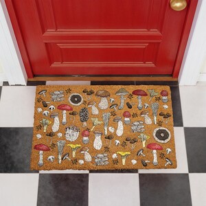Whimsical Mushroom Doormat, Fungi Welcome Mat, Botanical Mushroom Coir Mat, Boho Outdoor Door Mat, Cottagecore Housewarming Gift