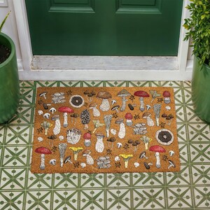 Whimsical Mushroom Doormat, Fungi Welcome Mat, Botanical Mushroom Coir Mat, Boho Outdoor Door Mat, Cottagecore Housewarming Gift
