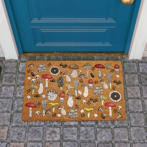 Whimsical Mushroom Doormat, Fungi Welcome Mat, Botanical Mushroom Coir Mat, Boho Outdoor Door Mat, Cottagecore Housewarming Gift