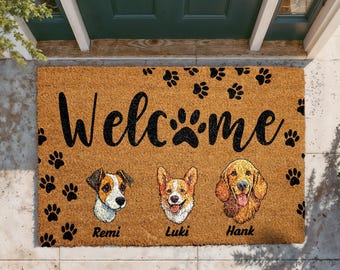Personalized Dog Portrait Doormat, Custom Pet Welcome Mat, Natural Coir Entryway Rug