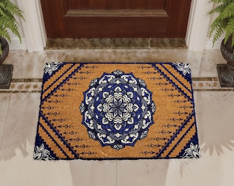 Boho Mandala Doormat, Elegant Mandala Welcome Mat, Decorative Door Mat, Bohemian Coir Mat, Stylish Outdoor Mat, New Homeowner Gift