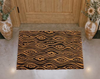 Trippy Eye Pattern Doormat, Abstract Illusion Welcome Mat, Psychedelic Coir Door Mat, Farmhouse Front Porch Decor, Boho Outdoor Entryway Rug
