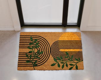 Mid Century Modern Doormat, Abstract Sun Welcome Mat, Botanical Lines Door Mat, Geometric Entryway Mat, Front Porch Mat, Housewarming Gift