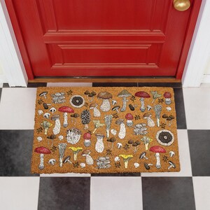 Whimsical Mushroom Doormat, Fungi Welcome Mat, Botanical Mushroom Coir Mat, Boho Outdoor Door Mat, Cottagecore Housewarming Gift