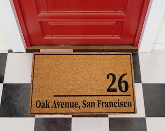 Personalized Coir Doormat, Custom Address Welcome Mat, Housewarming Gift