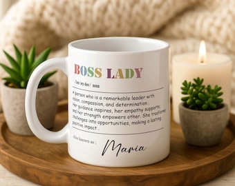 Personalized Boss Lady Mug, Custom Name Coffee Cup, Empowering Gift for Women Leaders