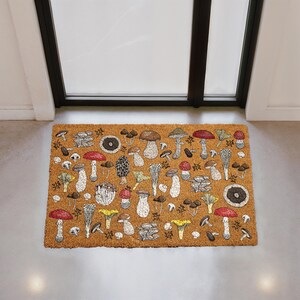 Whimsical Mushroom Doormat, Fungi Welcome Mat, Botanical Mushroom Coir Mat, Boho Outdoor Door Mat, Cottagecore Housewarming Gift