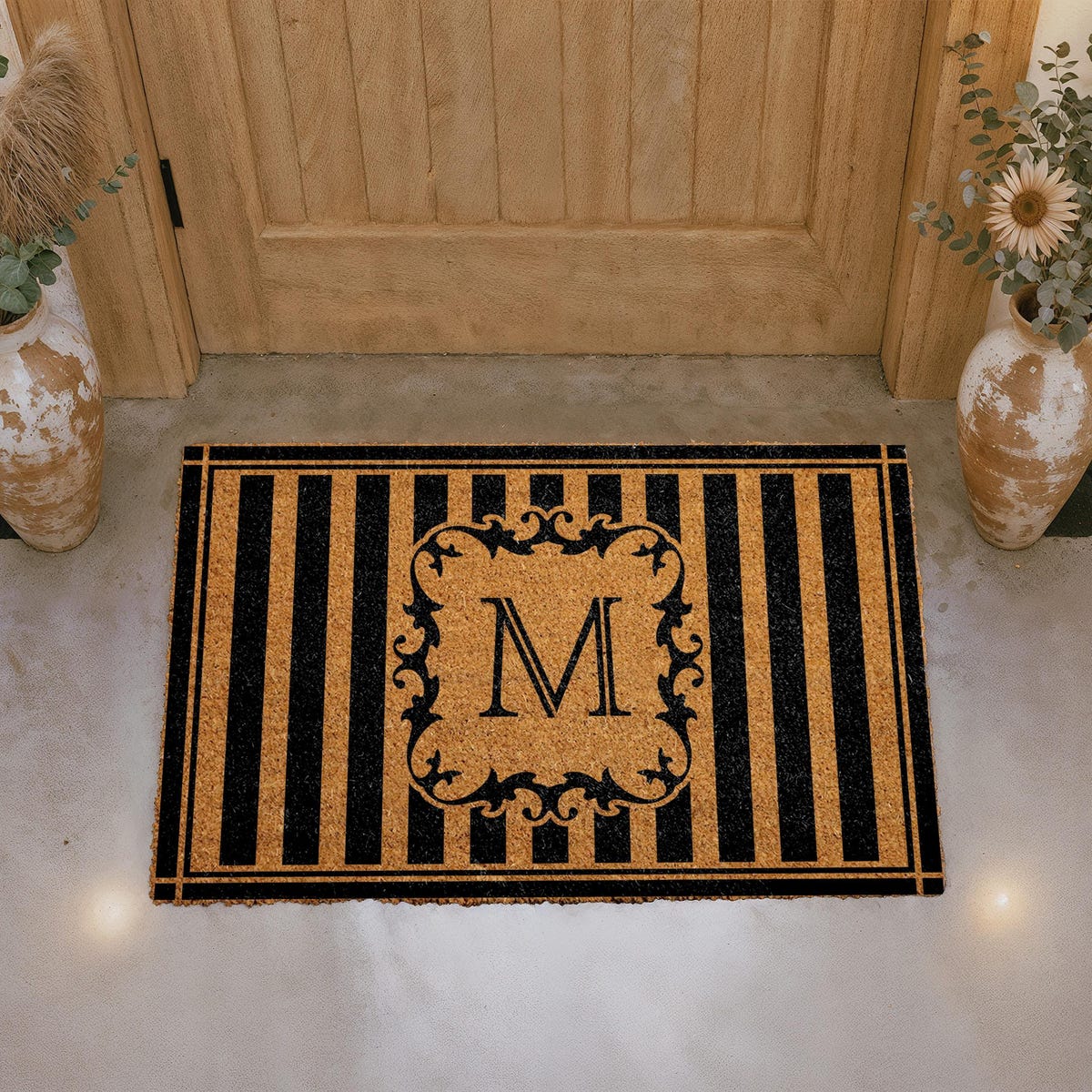 Personalized Monogram Doormat, Custom Family Name Welcome Mat, Customized Initial Door Mat, Modern Striped Porch Decor, Elegant Entryway Rug - Etsy