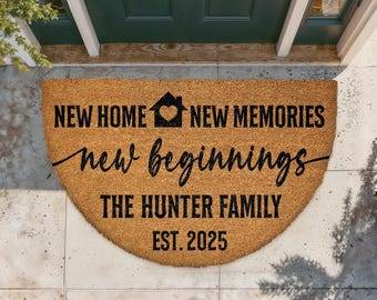 New Home New Memories Doormat, Personalized Family Name Welcome Mat, Custom Established Year Door Mat, Housewarming Gift for New Homeowner