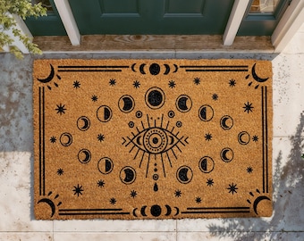 All-Seeing Eye Doormat, Celestial Moon Phases Stars Coir Mat (Personalized)