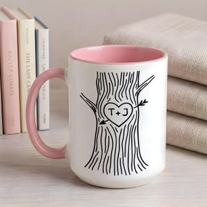 Personalized Couple Mug, Couples Initials Mug, Romantic Coffee Cup, Love Ceramic Cup, Custom Carved Initials In A Heart Tree Couple Mug