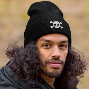 Skull & Bones Cuffed Beanie, Cool Beanie Hat, Winter Accessory, Gift for Him/Her, Casual Style, Trendy Headwear