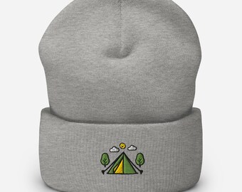 Funny Camping Cuffed Beanie, Cool Beanie Hat, Winter Accessory, Gift for Him/Her, Casual Style, Trendy Headwear