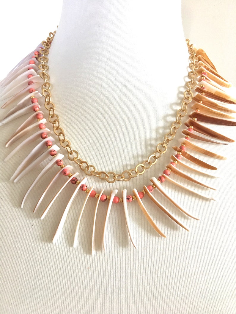 Statement Necklace Beach Wedding Jewelry Shell and Gold Necklace Set Vacation Jewelry Beach Wedding Neckl Gold Chain Jewelry Set