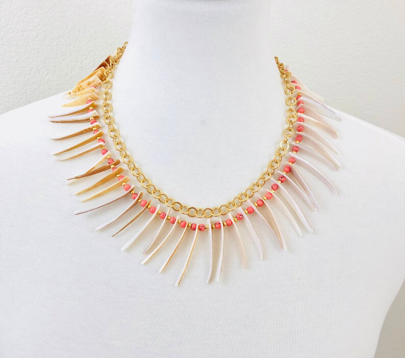 Statement Necklace Beach Wedding Jewelry Shell and Gold Necklace Set Vacation Jewelry Beach Wedding Neckl Gold Chain Jewelry Set