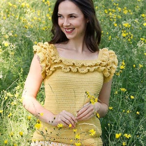Summer Date – Crochet Pattern for Women – Top-Down Raglan Jumper with Flounces & Short Sleeves – Sizes S–XXXL – Instant PDF Download