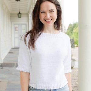 White Cliff Sweater Knitting Pattern – Lightweight Raglan Pullover for Summer | PDF Download | Beginner Friendly Top Down Design