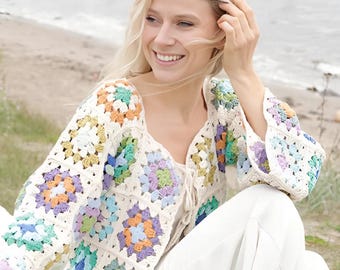 Garden Squares Cardigan Crochet Pattern – Granny Square Jacket | S to XXXL | PDF Download | Mothers Day Gift Idea