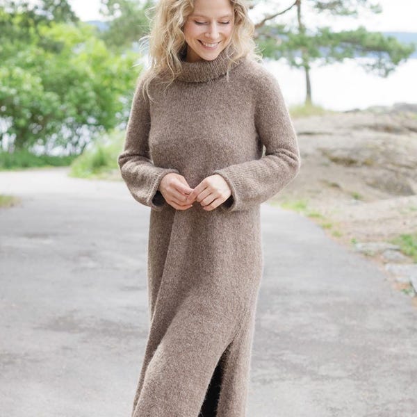 Autumn Walk Dress – Strickanleitung – Top-Down-Kleid mit Passe, Seitenschlitzen & I-Cord – Größen XS–XXXL – sofort PDF Download