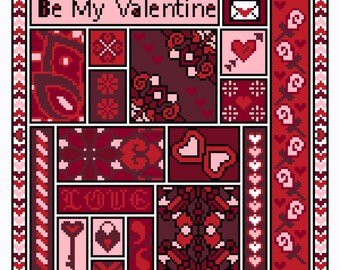 Valentine Mosaic Cross Stitch Pattern | Heart Sampler (PDF Download)