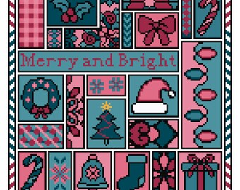 Christmas Mosaic Cross Stitch Pattern – Holiday Tile Design (PDF Pattern)