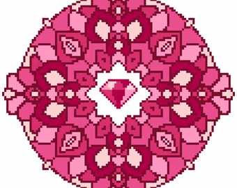 Mandala Rubis de juillet | Série Mandala Pierre de Naissance | Modèle de point de croix PDF