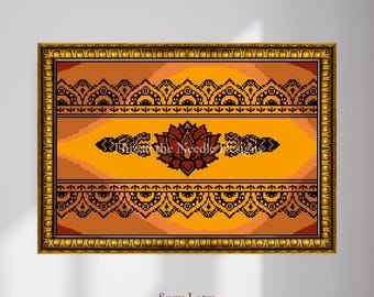 Surya Lotus Cross Stitch Pattern: Indian Art Inspired (PDF Download)