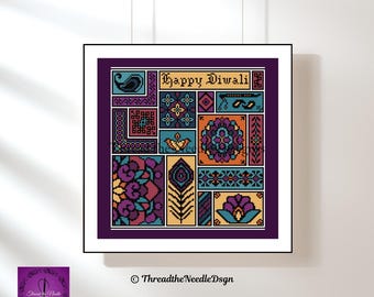 Diwali Mosaic Cross Stitch Pattern: Indian Rangoli Design (PDF)