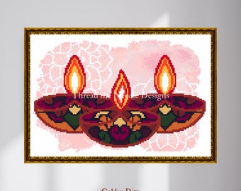 Golden Diya Cross Stitch Pattern (Digital Download)