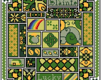 Lucky Mosaic | St. Patrick’s Day Cross Stitch Pattern | Green Mosaic Sampler | PDF Download