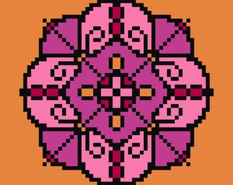 Rangoli Stitches – Pushpa Tile 03 | Floral Rangoli Cross Stitch Pattern | PDF Instant Download